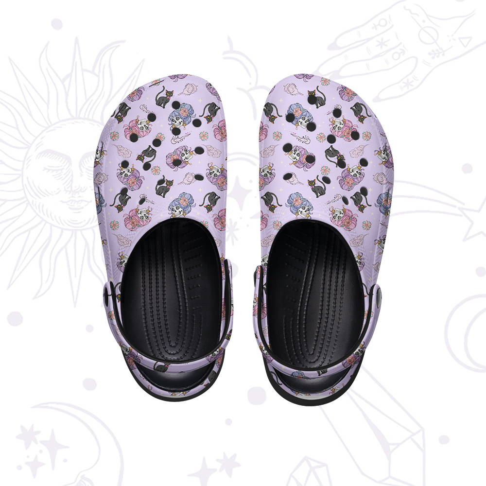 Purplehecate Magical Cat Skeleton Mom Rubber Clogs