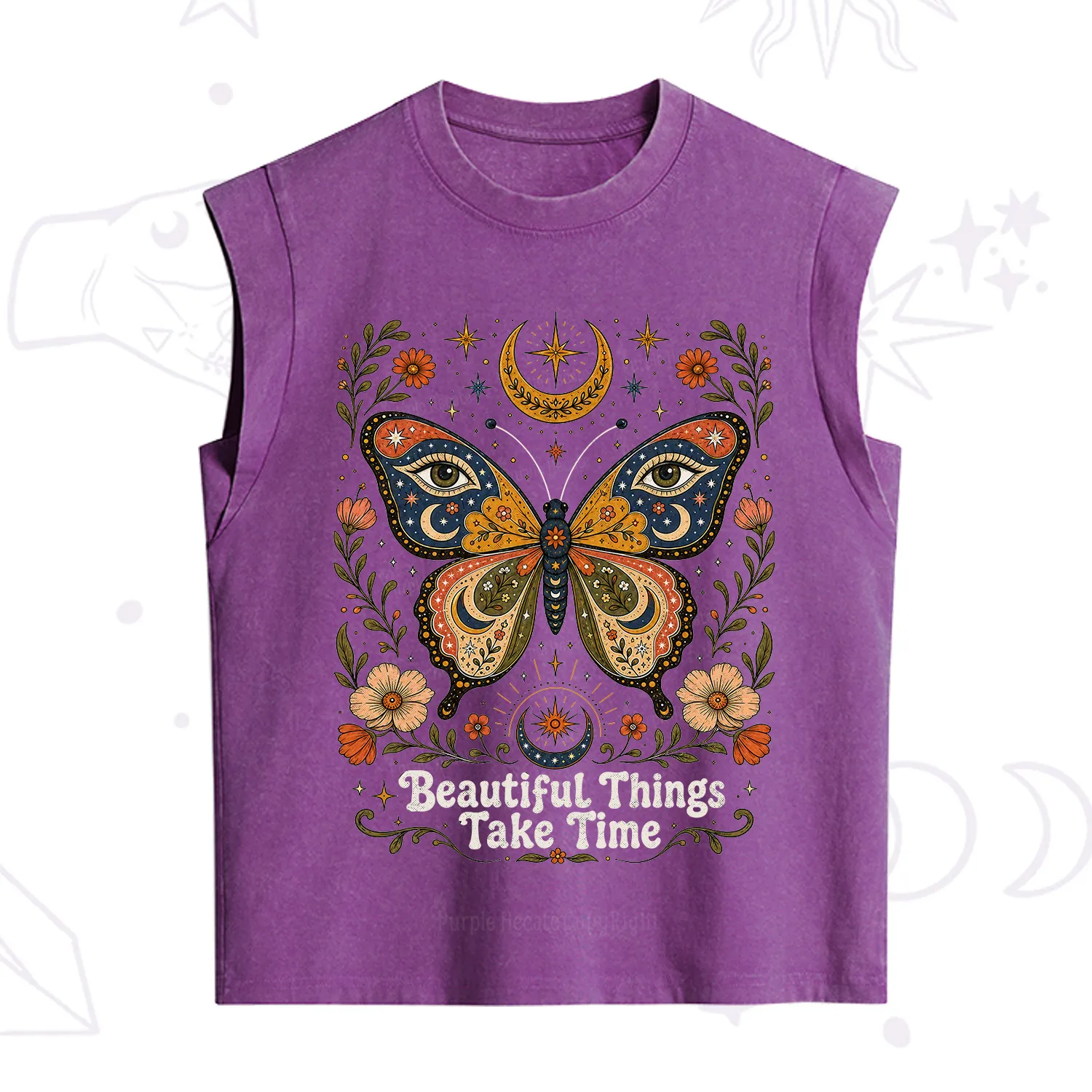 Purplehecate Beautiful Things Take Time Butterfly Vintage Washed Tank