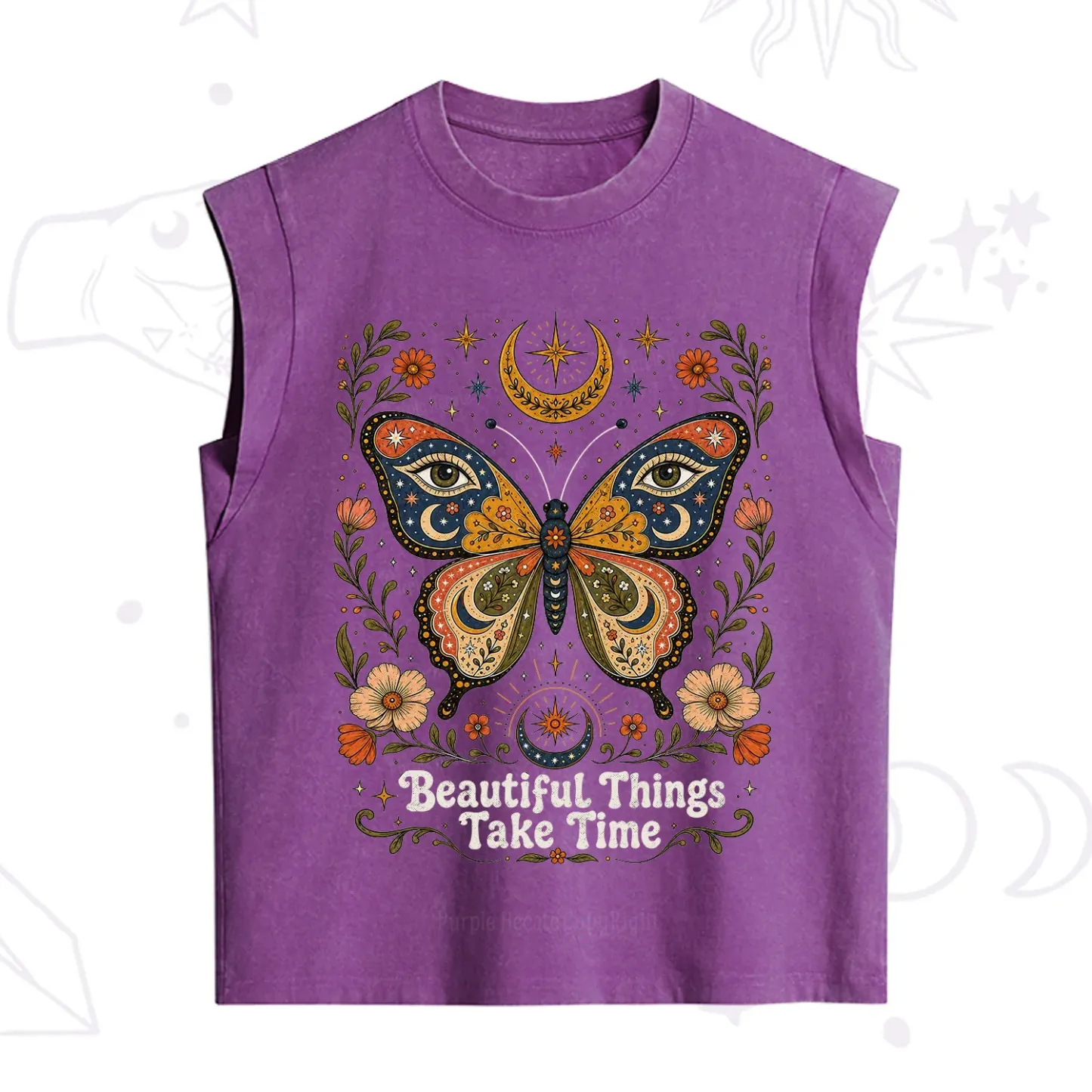 Purplehecate Beautiful Things Take Time Butterfly Vintage Washed Tank