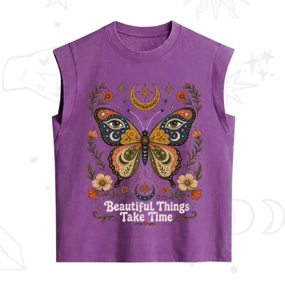 Purplehecate Beautiful Things Take Time Butterfly Vintage Washed Tank