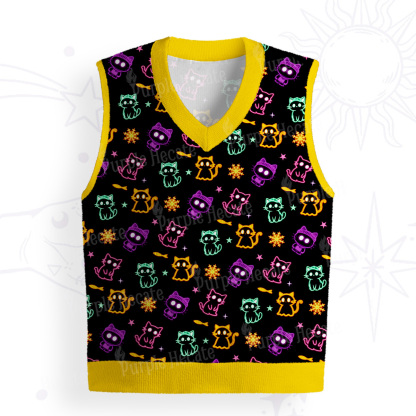 Purplehecate Neon Cat Party Ugly Sweater Vest