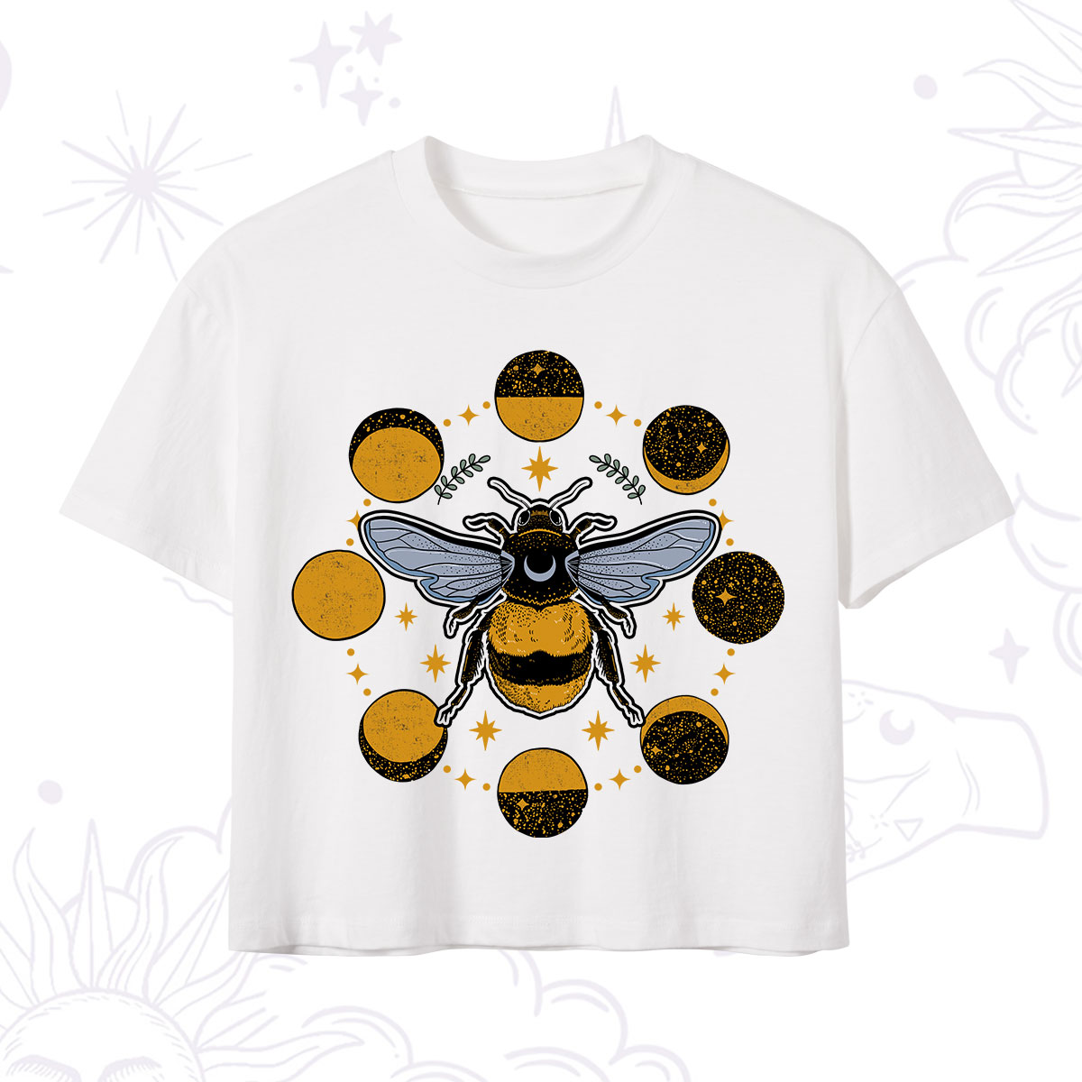 Purplehecate Phases of the Moon Bee Crop T-Shirt 