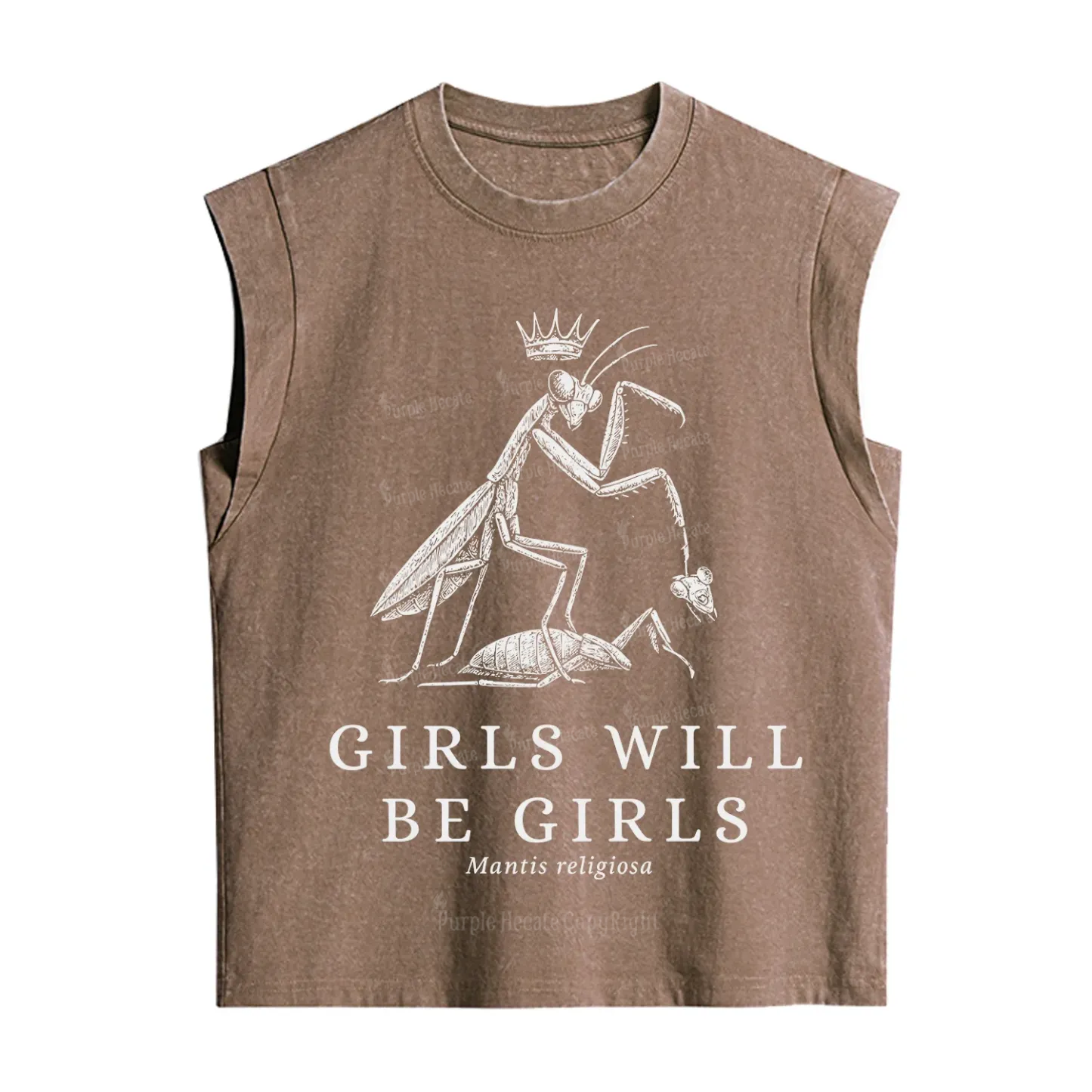 Purplehecate Girls Will Be Girls Funny Praying Mantis Vintage Washed Tank