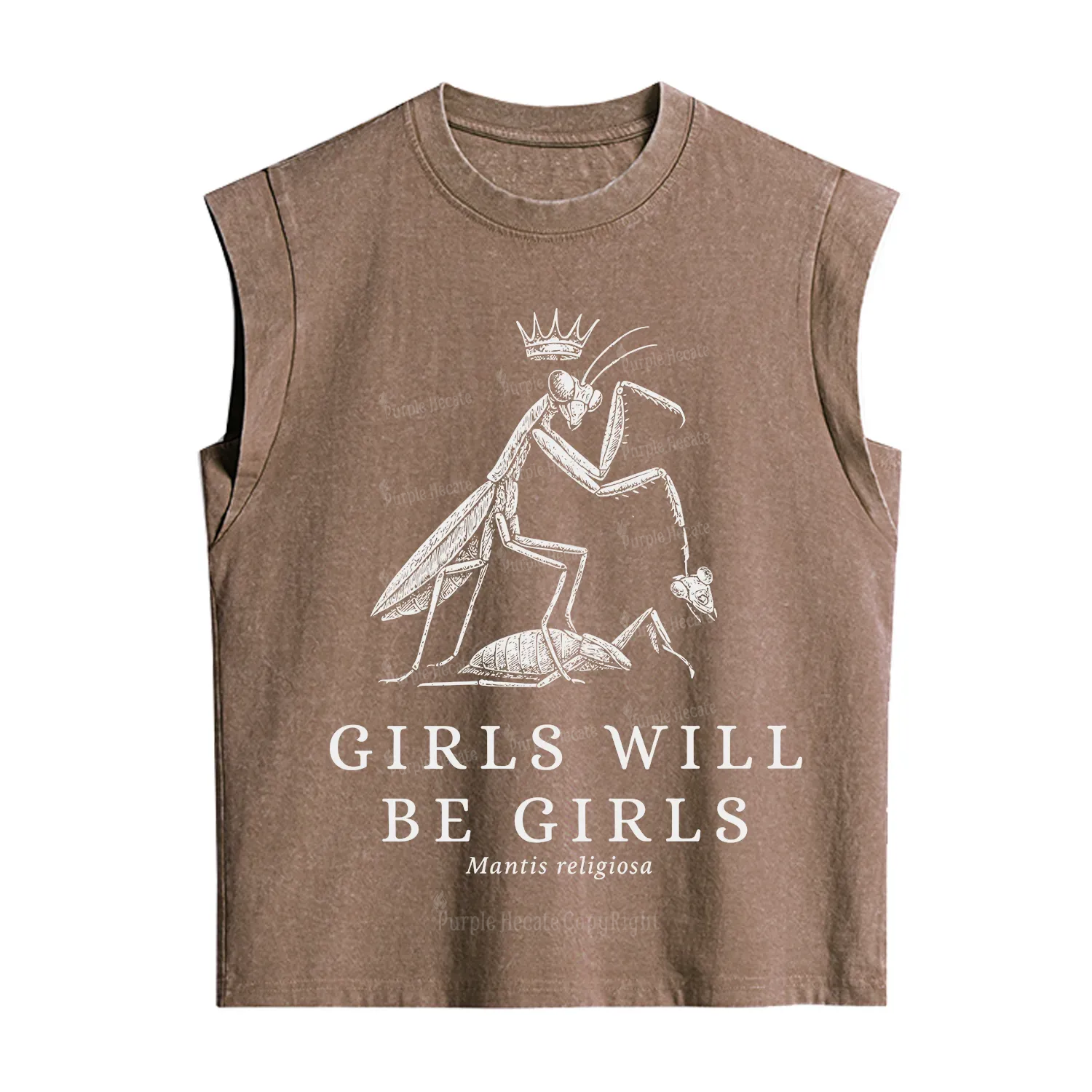 Purplehecate Girls Will Be Girls Funny Praying Mantis Vintage Washed Tank
