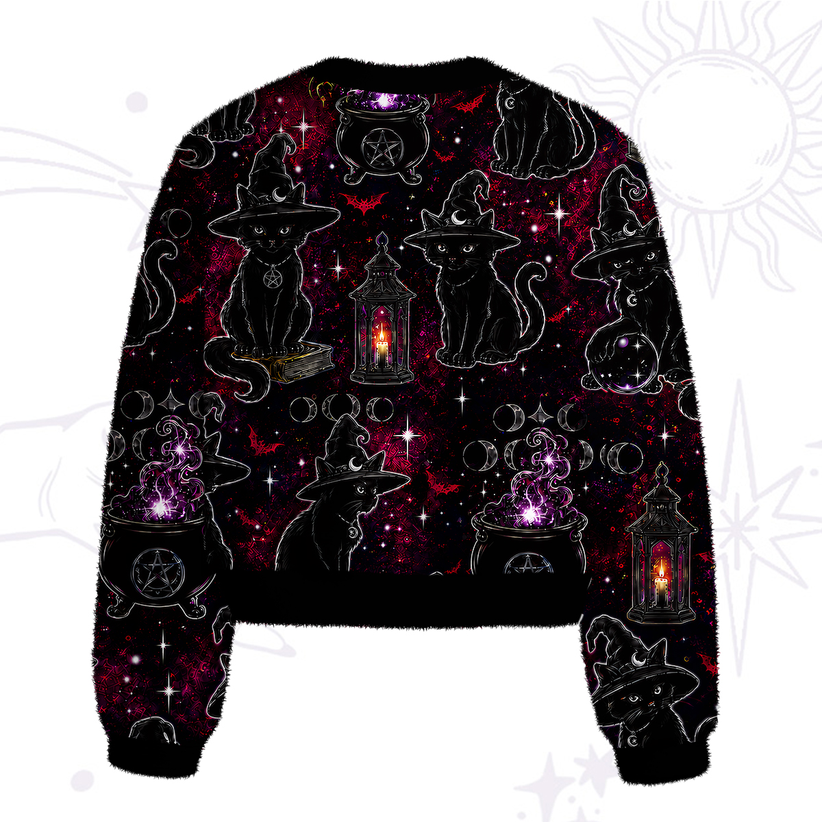 Purplehecate Brewing Black Cat Fuzzy Crewneck Sweater