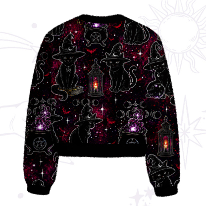 Purplehecate Brewing Black Cat Fuzzy Crewneck Sweater