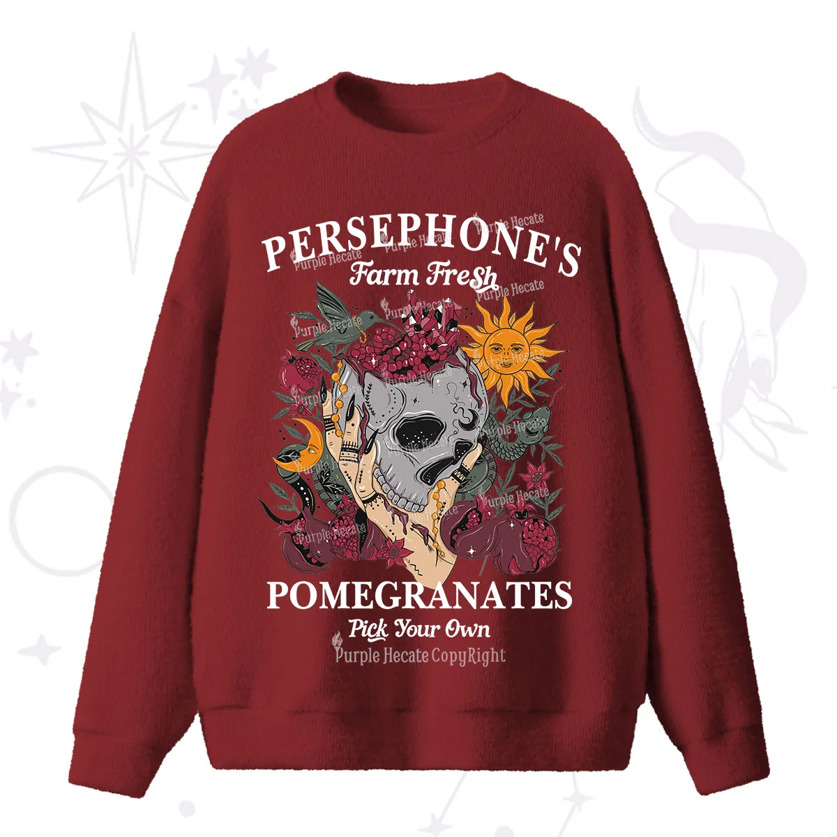 Purplehecate Persephone's Farm Fresh Pomegranates Pick Your Own Fuzzy Ugly Sweater