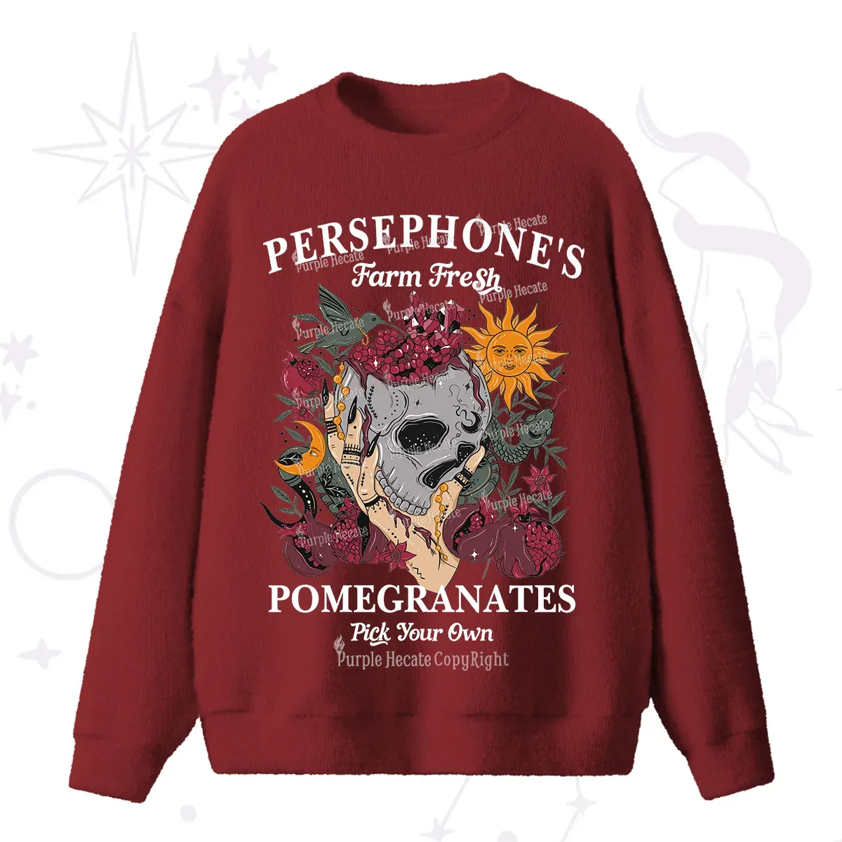Purplehecate Persephone's Farm Fresh Pomegranates Pick Your Own Fuzzy Ugly Sweater