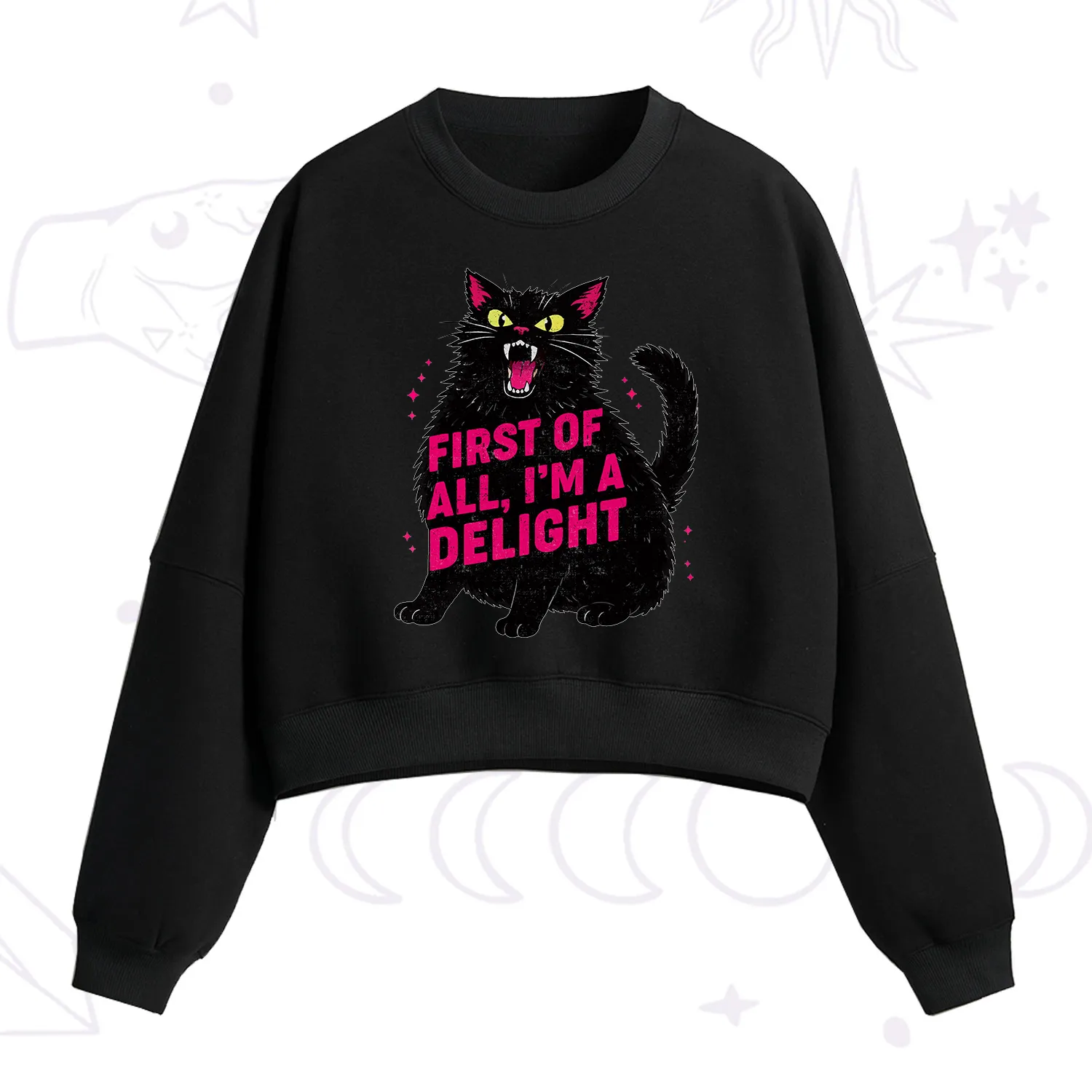 Purplehecate First Of All I'm A Delight Cat Fleece Cropped Sweatshirt
