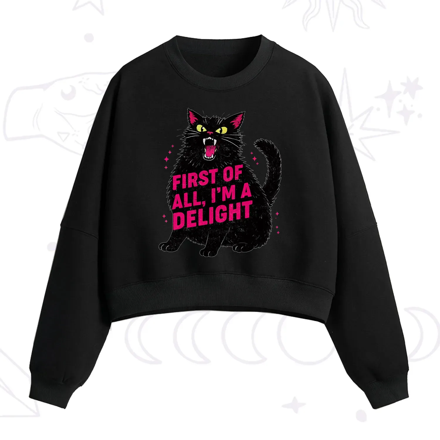 Purplehecate First Of All I'm A Delight Cat Fleece Cropped Sweatshirt