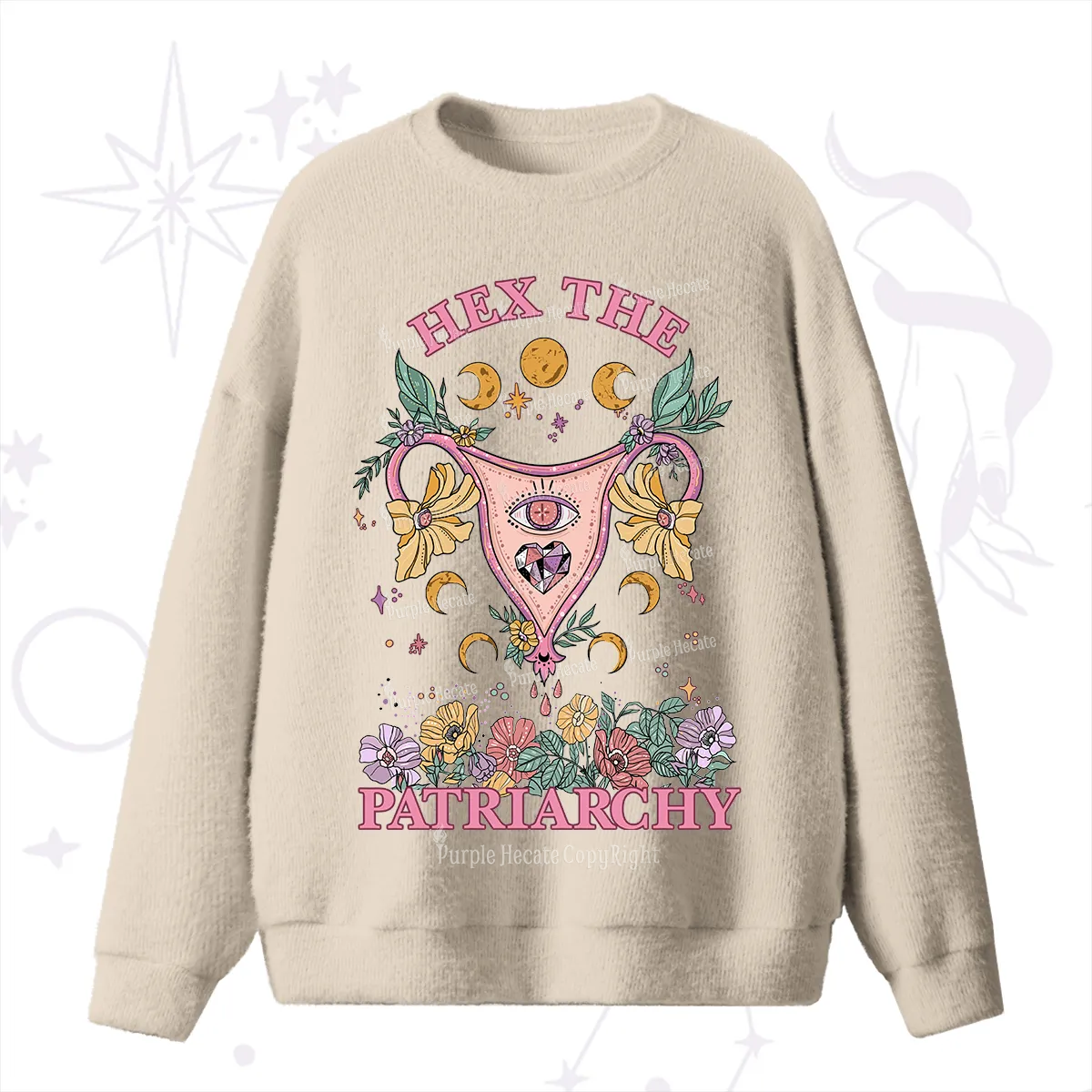 Purplehecate Hex the Patriarchy Feminist Fuzzy Ugly Sweater