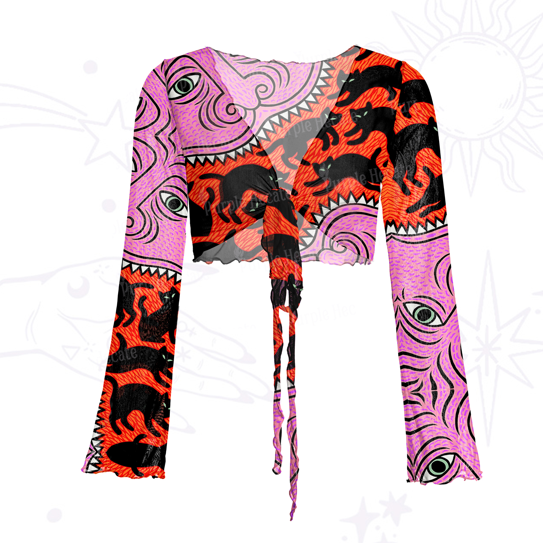 Purplehecate Cats for the Devil’s Feast Mesh Tie Front Top