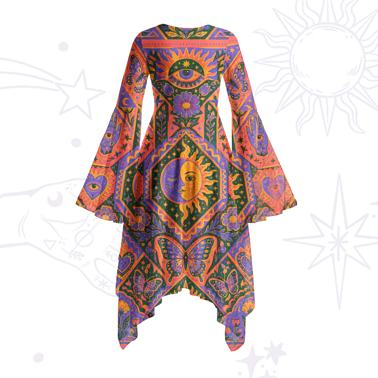 Purplehecate Sun, Moon & Butterfly Secrets Bell Sleeve Dress