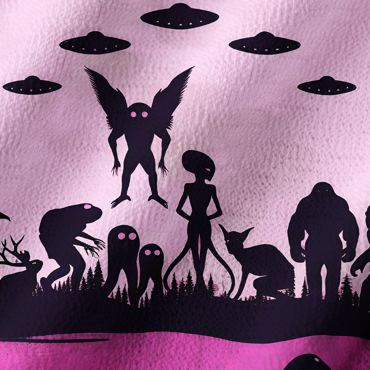 Purplehecate Alien Lake Monster Encounter Off Shoulder Long Sleeve Knit Top