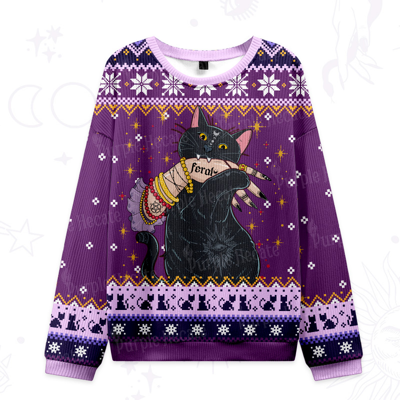 Purplehecate Feral Cat Ugly Christmas Sweatshirts