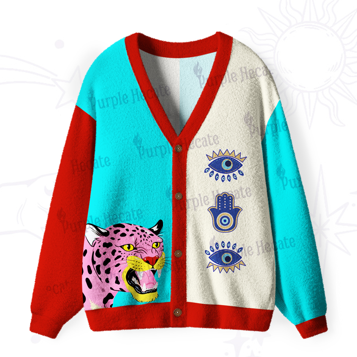Purplehecate Savage Leopard Evil Eye Ugly Cardigan Sweaters