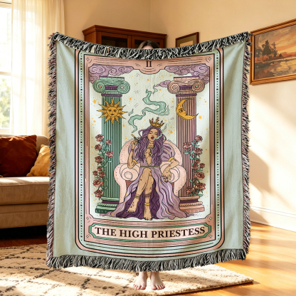 Purplehecate The High Priestess Tarot Card Woven Tapestry Blanket