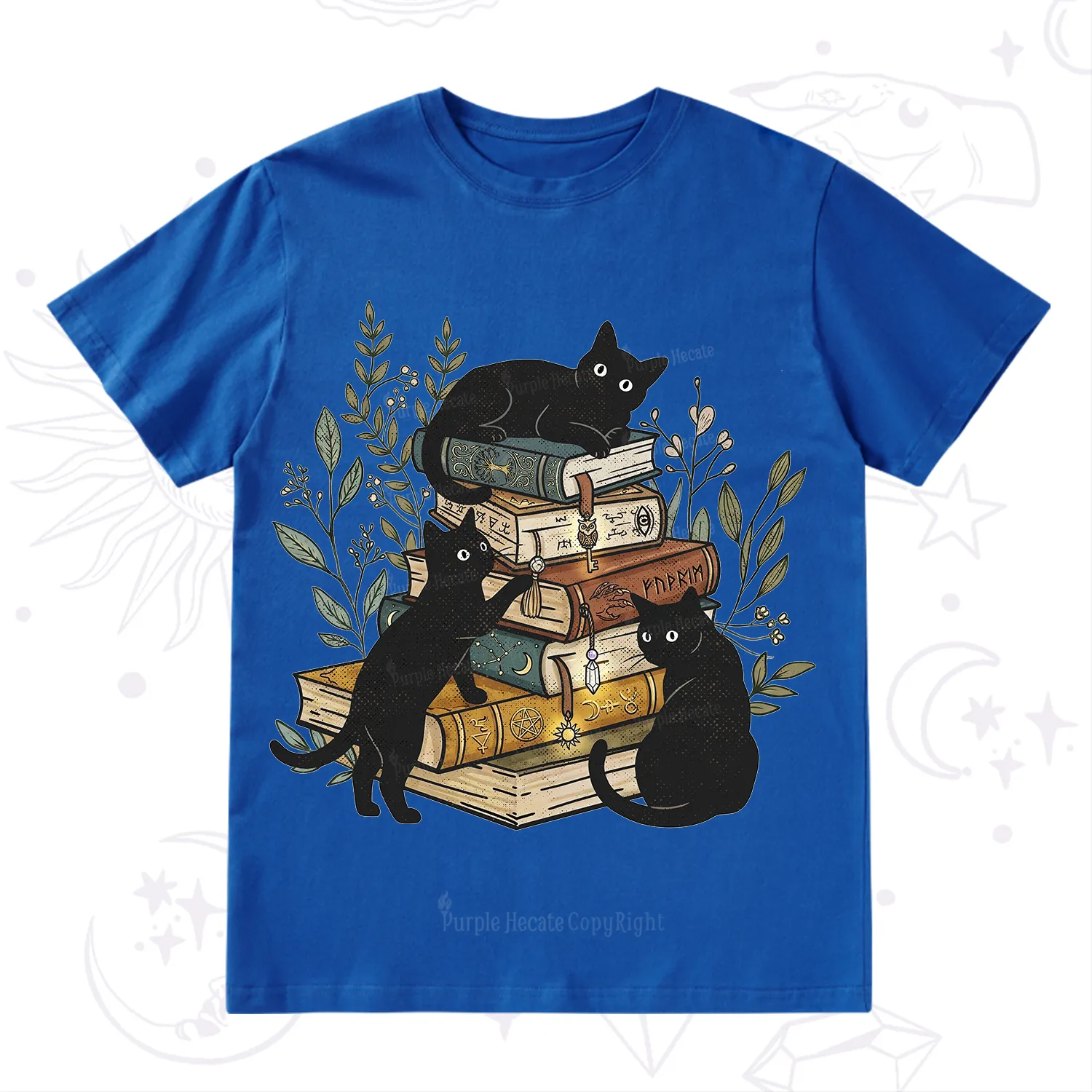 Purplehecate Enchanted Library Three Black Cats T-Shirt