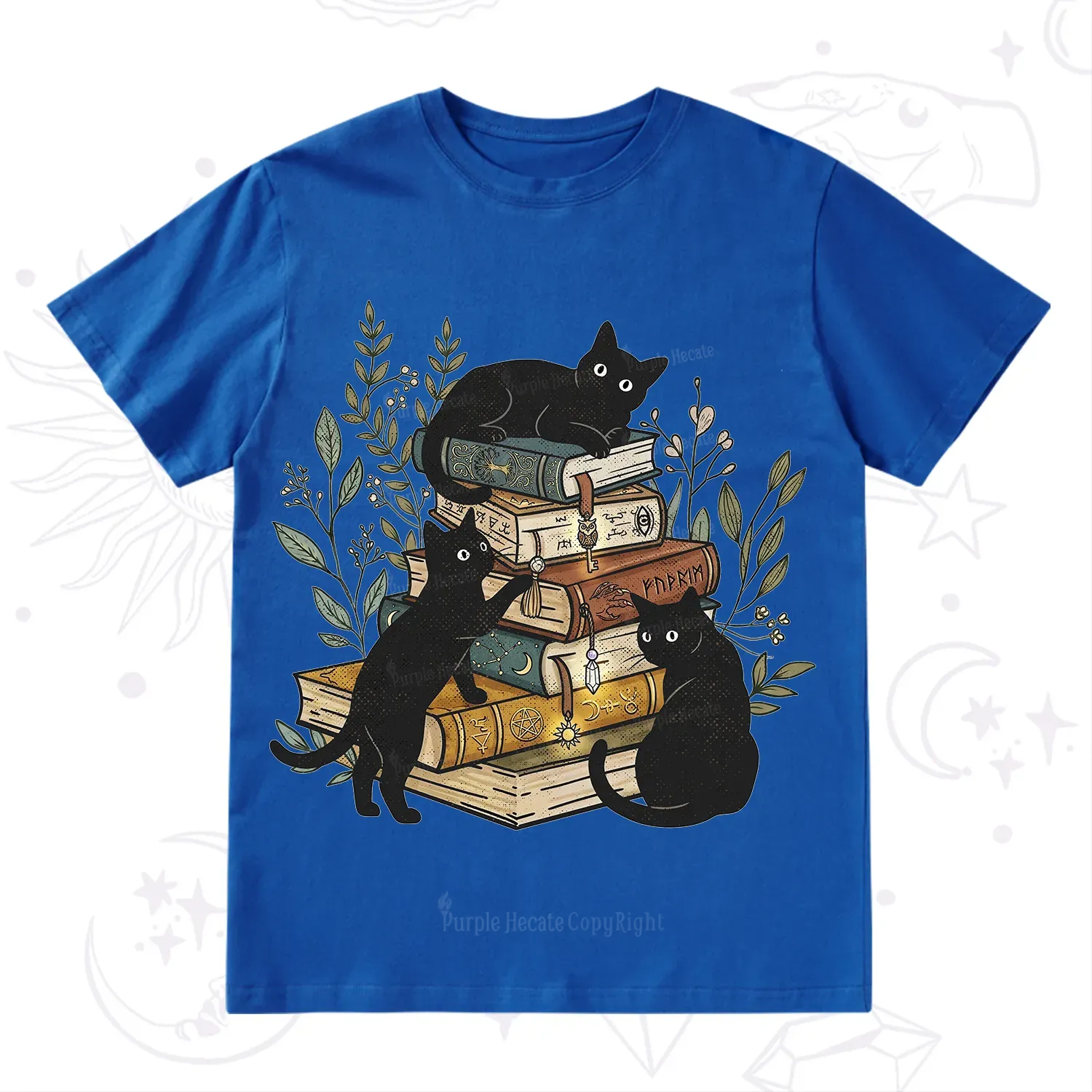 Purplehecate Enchanted Library Three Black Cats T-Shirt