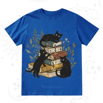 Purplehecate Enchanted Library Three Black Cats T-Shirt