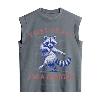 Purplehecate First of All I'm a Delight Funny Raccoon Vintage Washed Tank