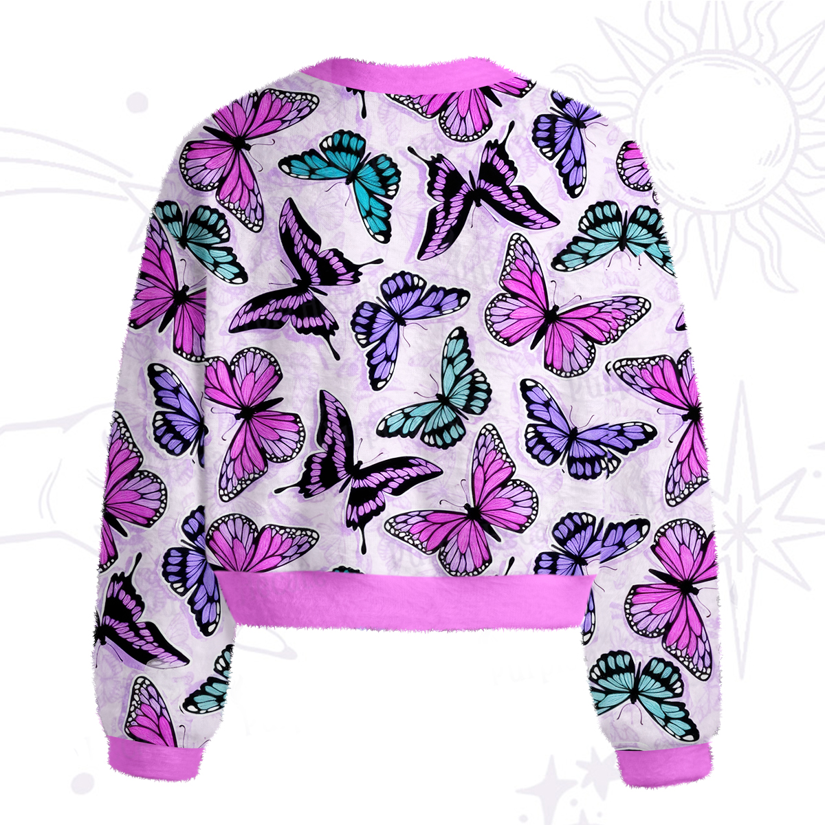 Purplehecate Whimsical Butterfly Fuzzy Crewneck Sweater