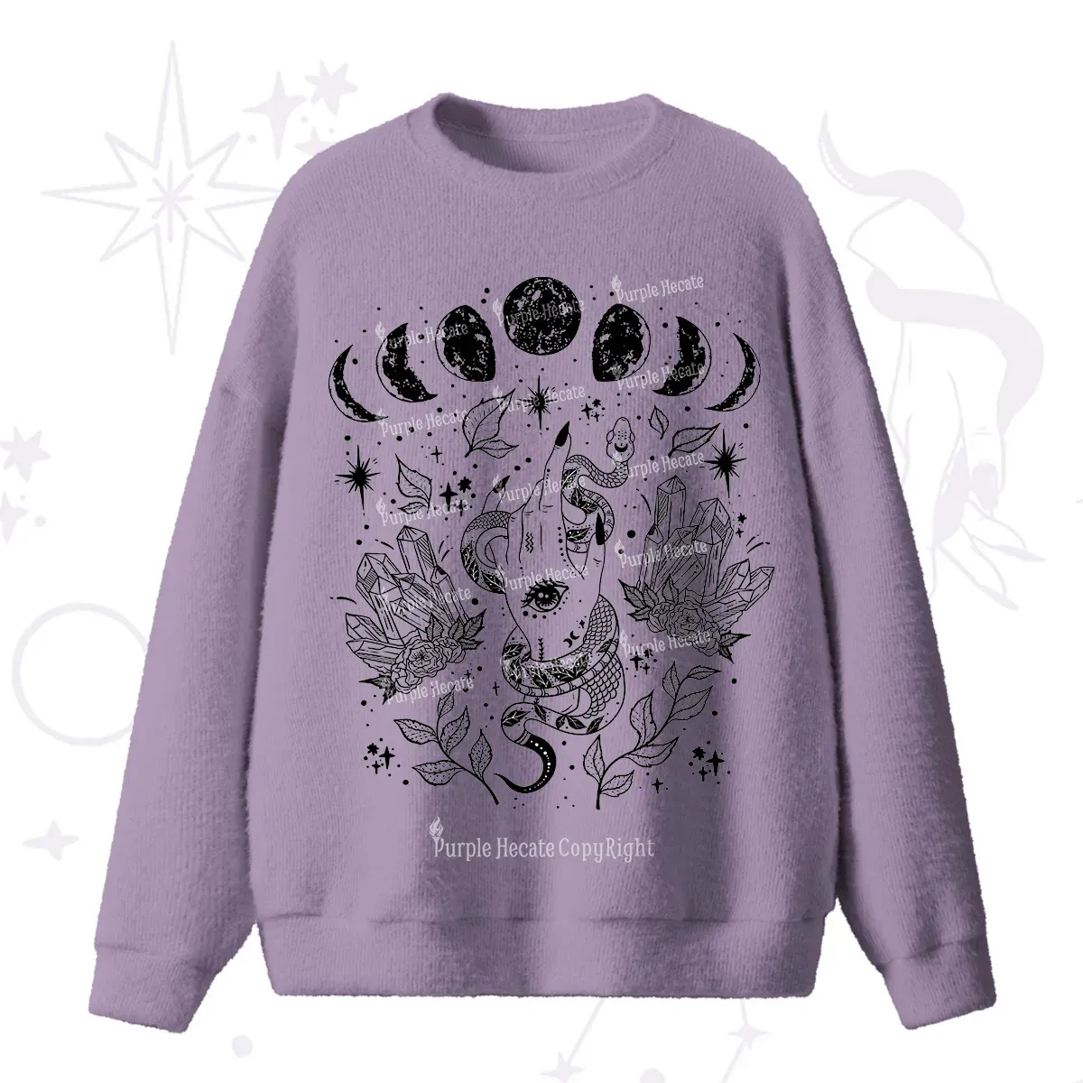 Purplehecate Reach For The Moon Fuzzy Ugly Sweater