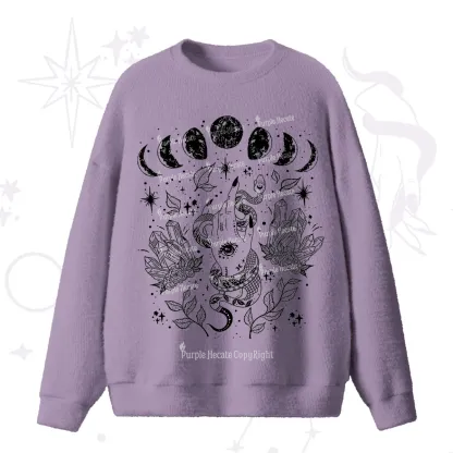 Purplehecate Reach For The Moon Fuzzy Ugly Sweater