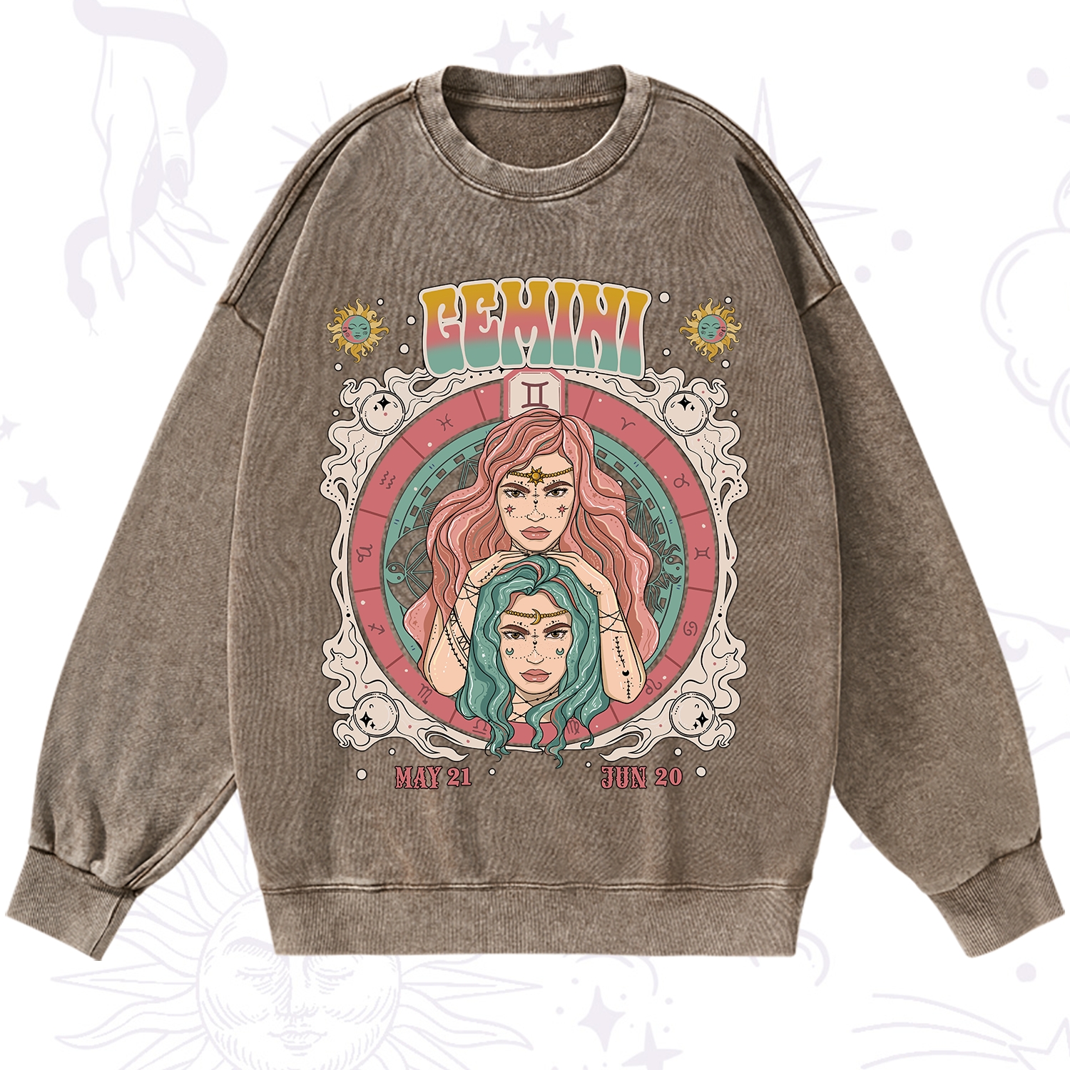 Purplehecate Gemini Cosmic Zodiac Washed Sweatshirt