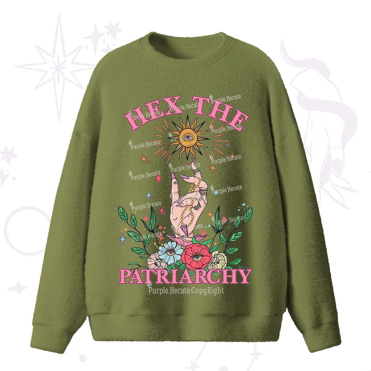 Purplehecate Hex The Patriarchy Witchy Fuzzy Ugly Sweater