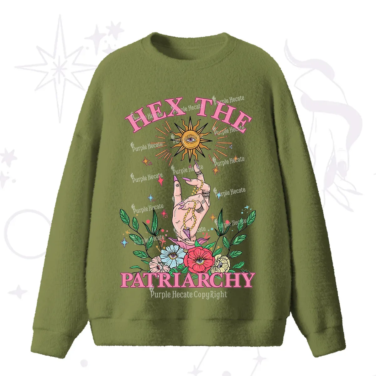 Purplehecate Hex The Patriarchy Witchy Fuzzy Ugly Sweater