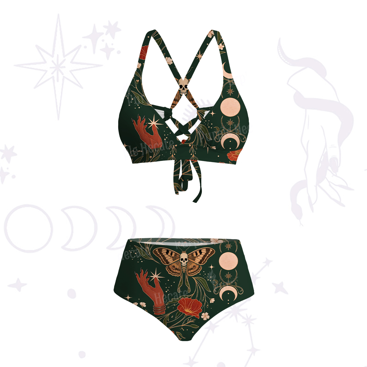 Purplehecate Death Moth Rebirth Crisscross Tie-Back Bikini Set