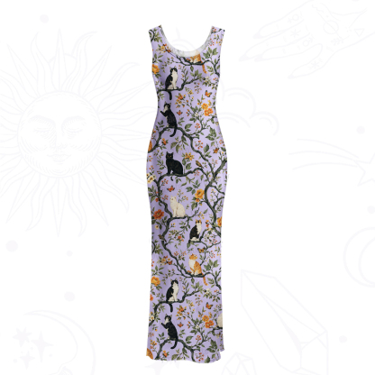 Purplehecate Enchanted Cat Grove Mesh Maxi Tank Beach Dress