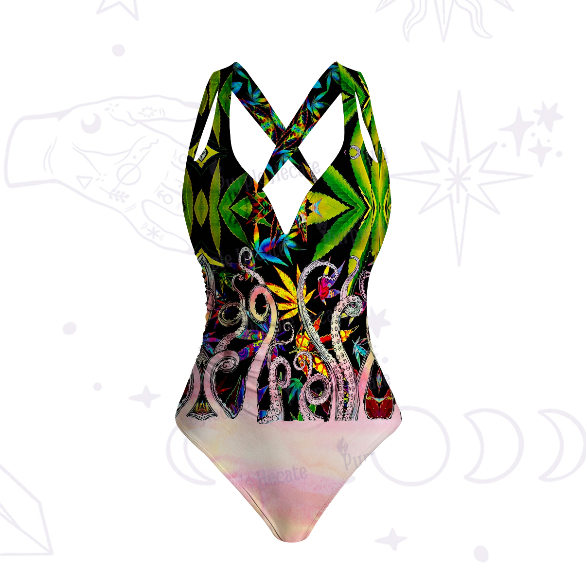 Purplehecate Ombre Octopus Glitter Tentacles One-Piece Swimsuit