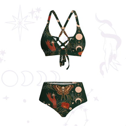 Purplehecate Death Moth Rebirth Crisscross Tie-Back Bikini Set