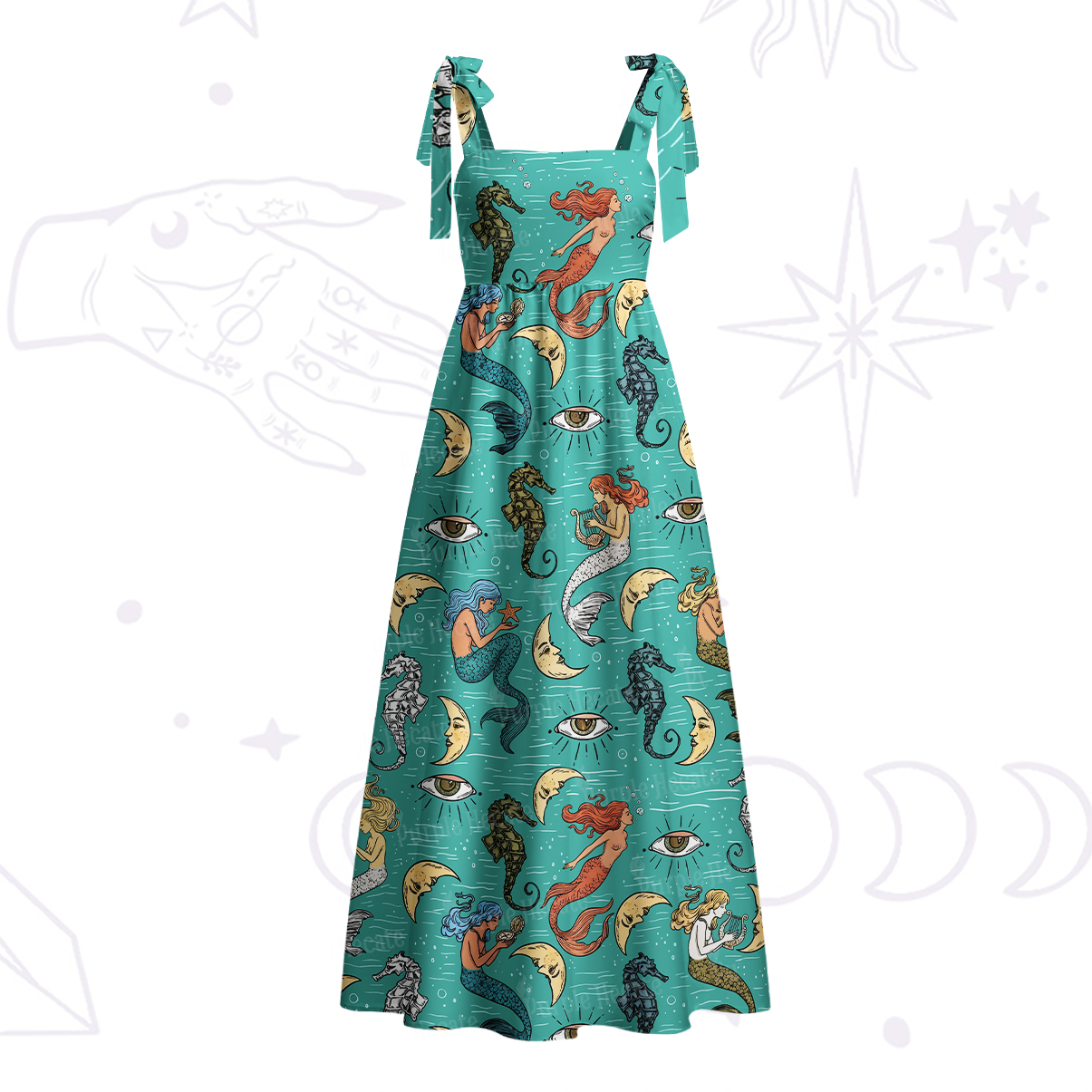 Purplehecate Mermaid Magic Tie Shoulder Maxi Dress