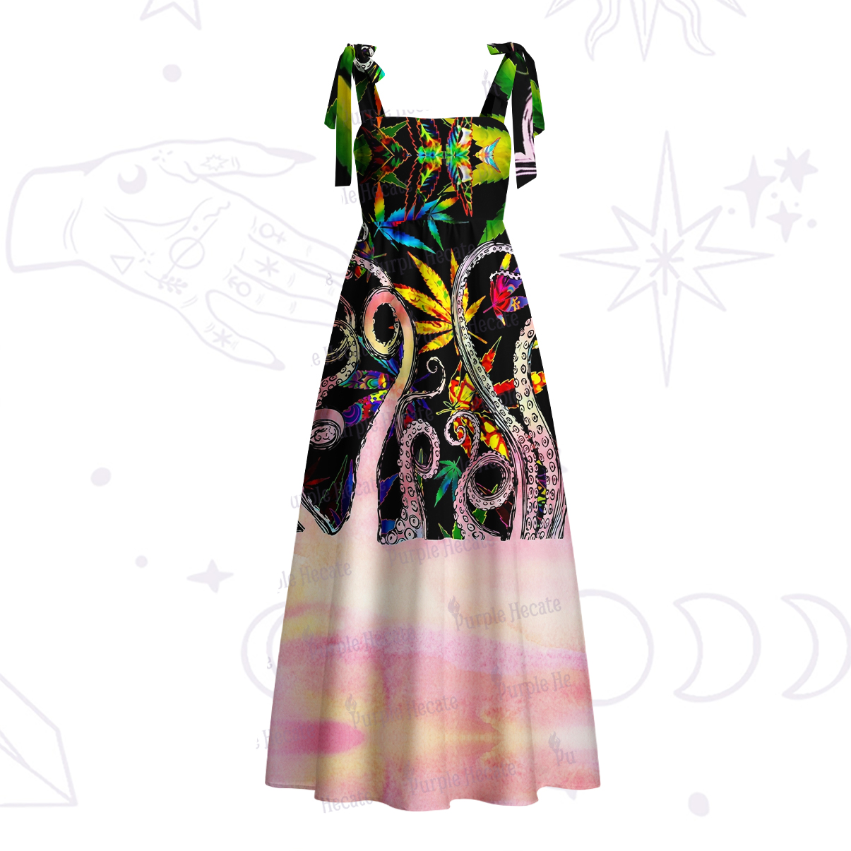 Purplehecate Ombre Octopus Glitter Tentacles Tie Shoulder Maxi Dress