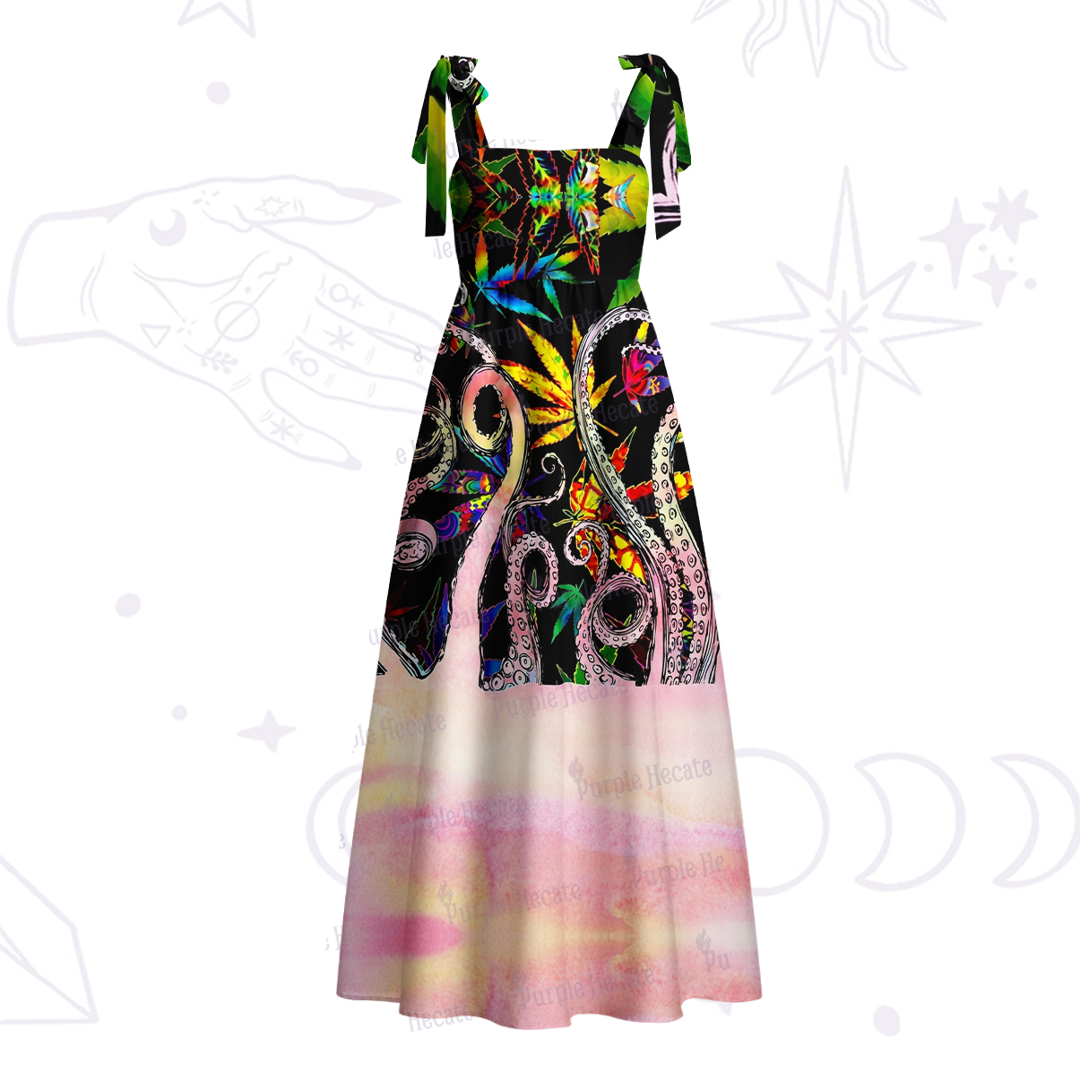 Purplehecate Ombre Octopus Glitter Tentacles Tie Shoulder Maxi Dress