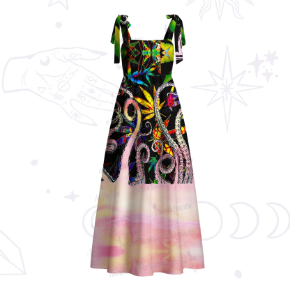 Purplehecate Ombre Octopus Glitter Tentacles Tie Shoulder Maxi Dress