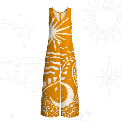 Purplehecate Celestial Sun Moon Waves Wide Leg Jumpsuit