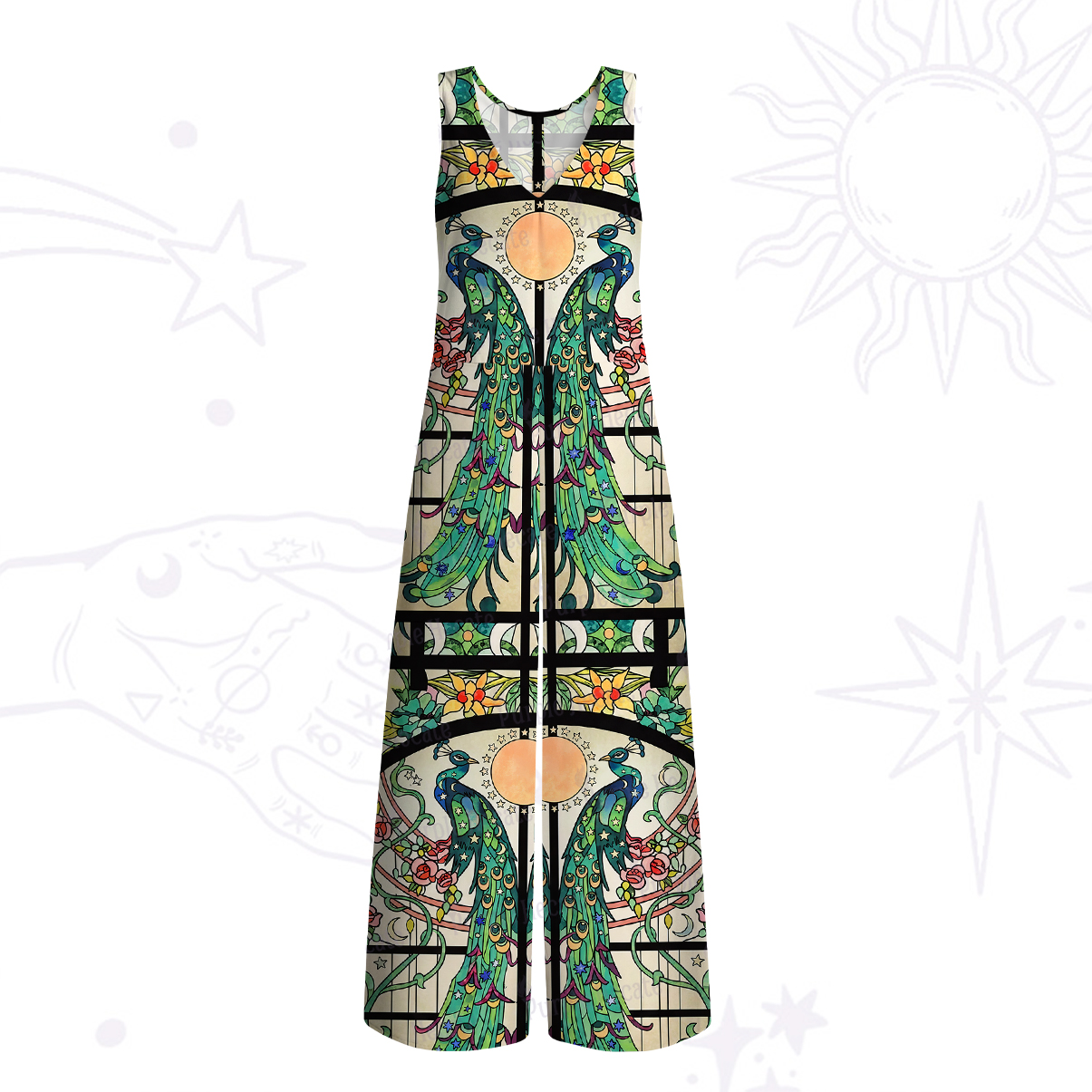 Purplehecate Mystic Peacock Stained Glass Wide Leg Jumpsuit