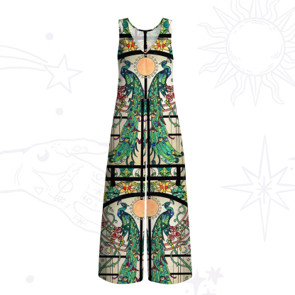 Purplehecate Mystic Peacock Stained Glass Wide Leg Jumpsuit