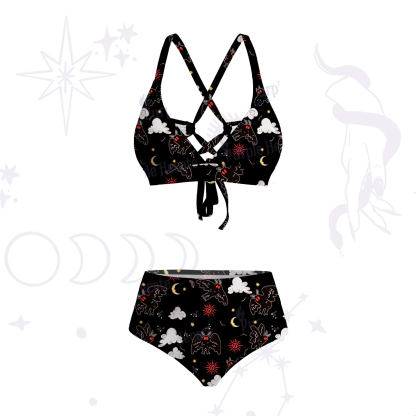 Purplehecate Cryptid Mothman Crisscross Tie-Back Bikini Set