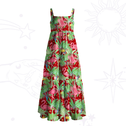 Purplehecate Flamingo Jungle Paradise Wide Straps Maxi Dress