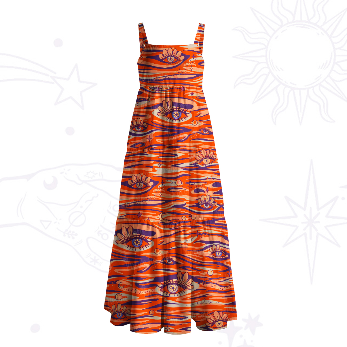 Purplehecate Flaming Spirit Eyes Wide Straps Maxi Dress