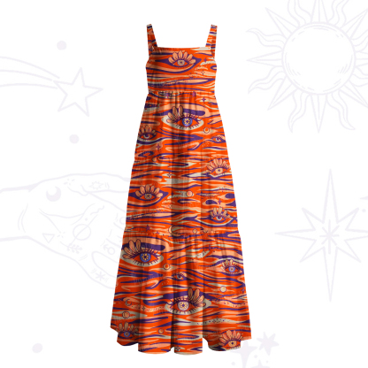 Purplehecate Flaming Spirit Eyes Wide Straps Maxi Dress