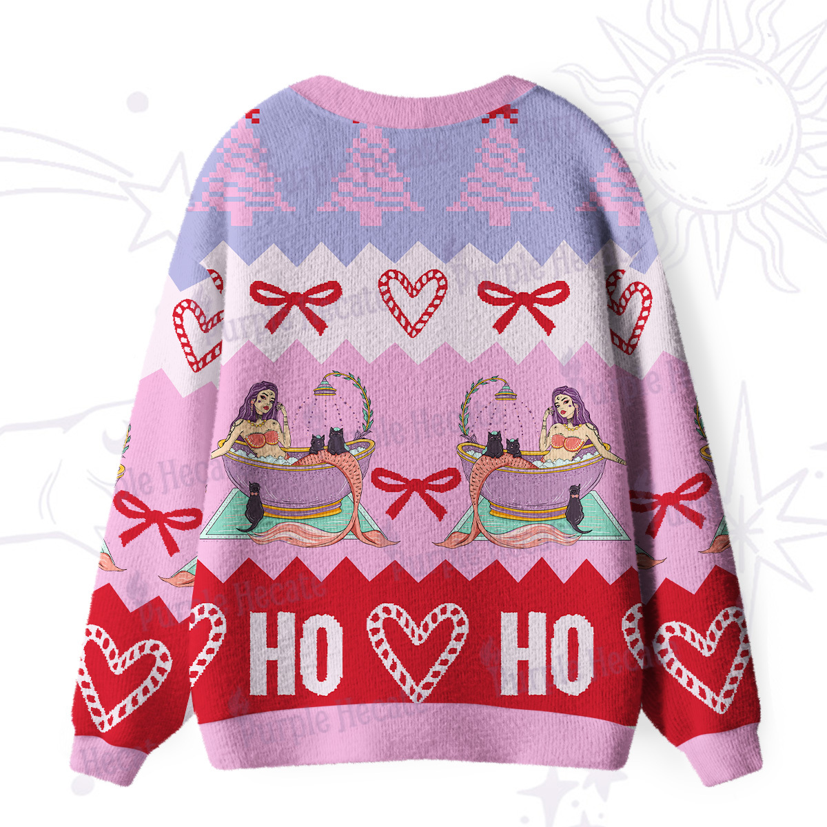 Purplehecate Ho Ho Meowmaid Ugly Cardigan Sweaters