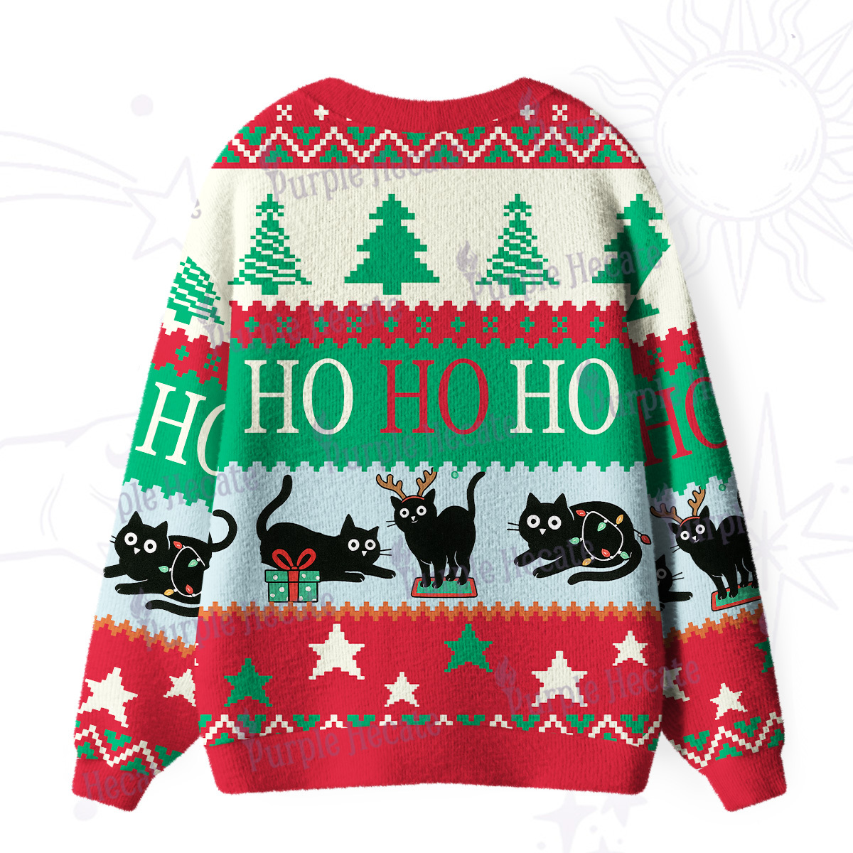 Purplehecate Ho Ho Ho Black Cat Ugly Cardigan Sweaters
