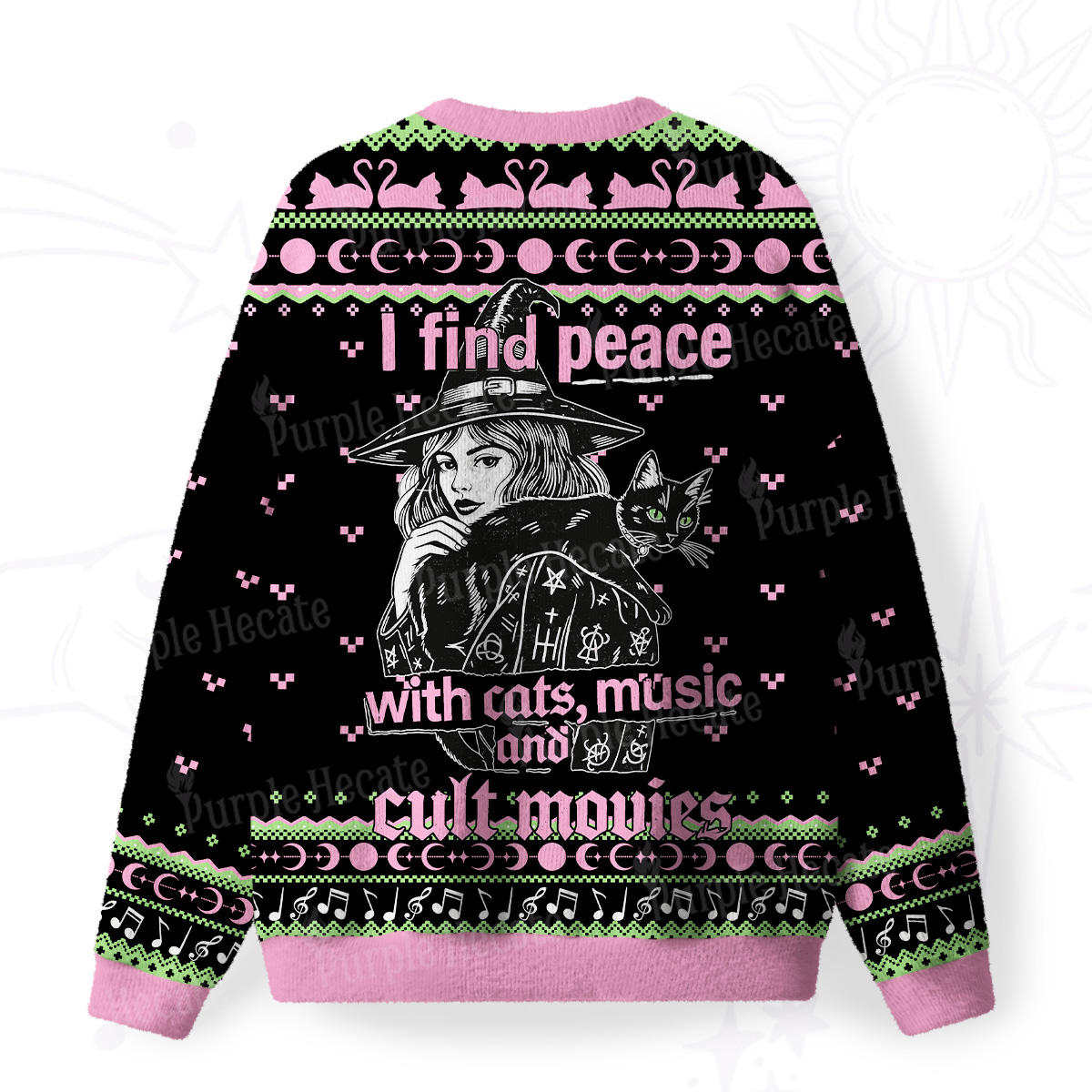 Purplehecate I Find Peace With Cats Music Cult Movies Fuzzy Ugly Sweatshirt