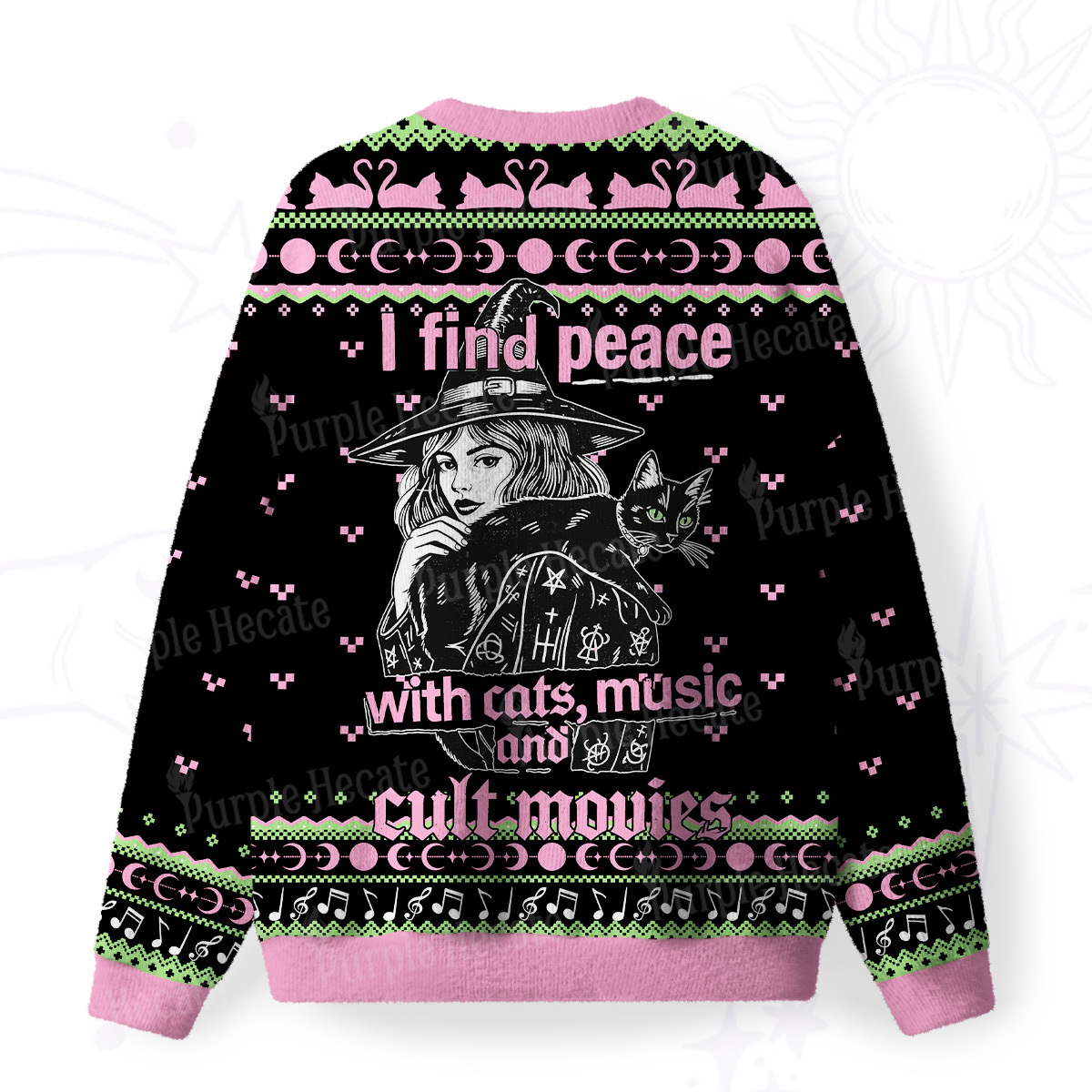 Purplehecate I Find Peace With Cats Music Cult Movies Fuzzy Ugly Sweatshirt